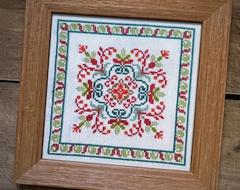 Vintage Folk Sampler Cross Stitch Pattern, Xstitch Chart, Small Geometric Embroidery, PDF Download