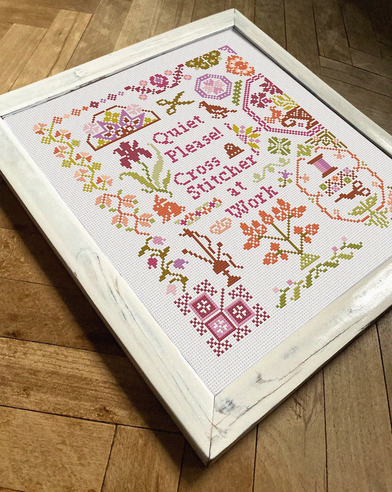 Cross Stitcher at Work Mini Quaker Sampler Cross Stitch Pattern, X ...