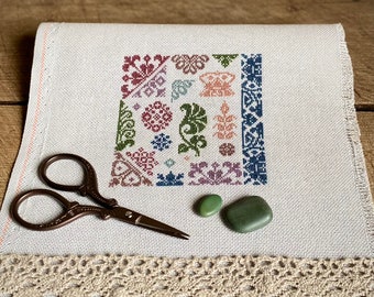 Mini Quaker Sampler Cross Stitch Pattern, Easy Counted Cross Stitch Chart, Small Primitive Cross Stitch Embroidery, Instant Download PDF