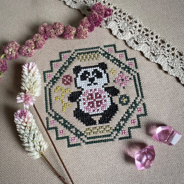 Little Panda Cross Stitch Pattern, Easy Counted Cross Stitch Chart, Tiny Quaker Children's Cross Stitch Embroidery, Instant Download PDF