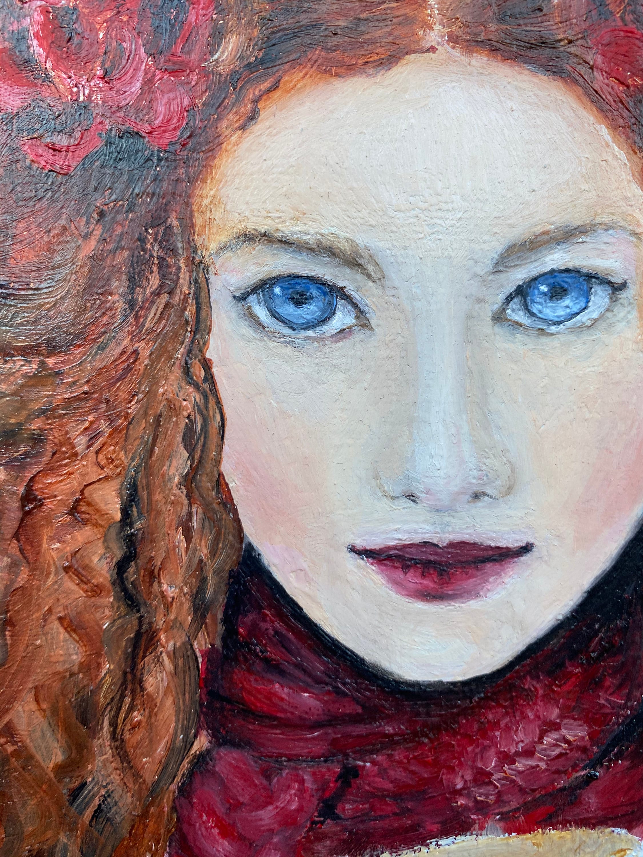 Original oil painting, girl with an owl
