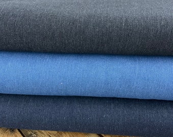 Denim fabric, jeans, sold by the meter, elastic, plain, 3 colors, 150 cm wide