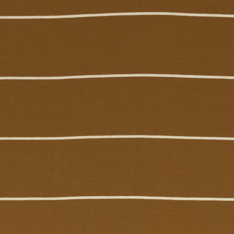 May include: Brown fabric with white horizontal stripes. The fabric has a subtle texture.