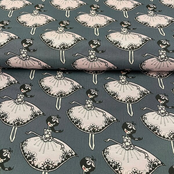 Decorative fabric * ballerina * , metreware, pink on grey , 140 cm wide