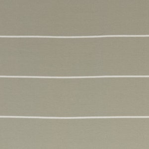 May include: A close-up of a light grey fabric with white horizontal stripes. The fabric has a subtle texture.