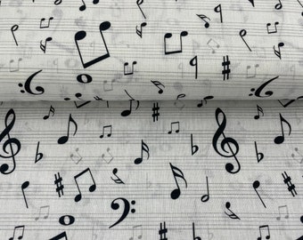 Cotton woven fabric print * notes * treble clef, 145 cm wide