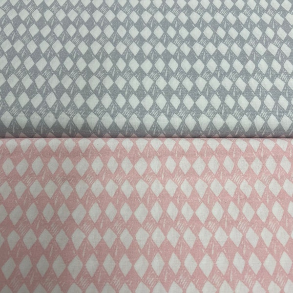 Cotton fabric weave cotton print * diamonds * pink or grey , 145 cm wide