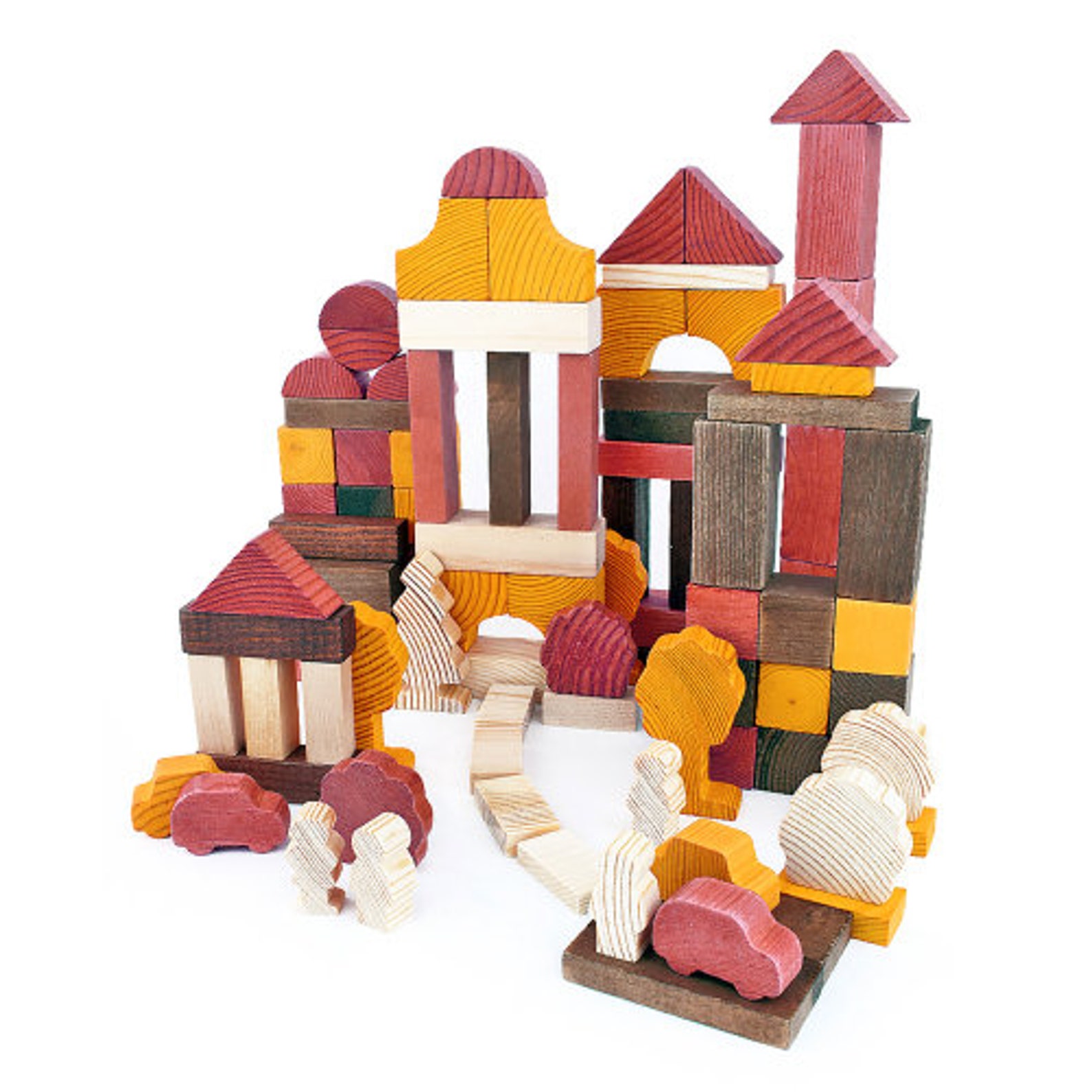 Wooden Blocks Set of 105 Wooden Town set Wooden blocks Etsy