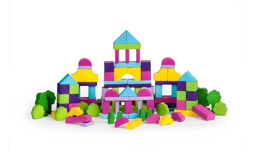 Wooden Blocks Set of 105 Wooden Town set Wooden blocks Etsy