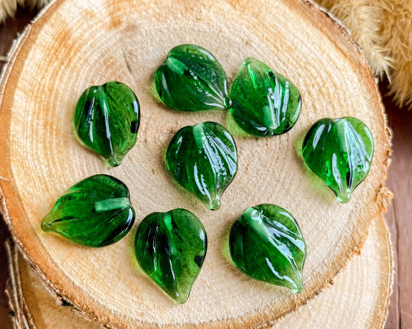 Green leaf beads Handmade flower floral leaves lampwork Etsy