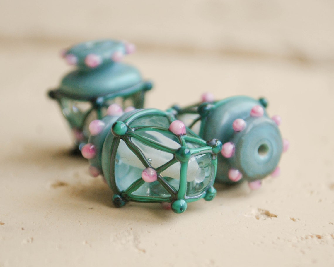 Lantern beads Lampwork glass beads Handmade Murano Glass Etsy