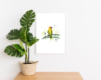 Yellow Golden Palm Weaver/Watercolour Art/Giclée Print/Wild Bird Print/Kenya/Wall Decor/African Animal Illustration