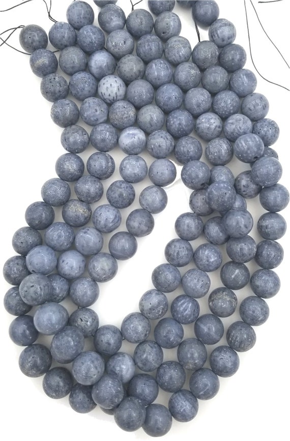 Natural Blue Sponge Coral 13mm Round Beads 8 Strand Etsy