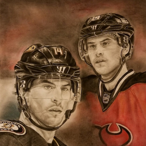 Adam Henrique as Ducks/Devils limited edition print of artist's art work (signed and numbered by artist)