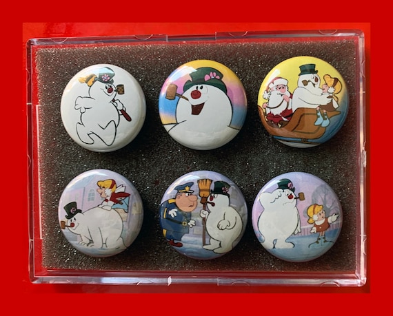 Six Christmas 1.0 inch Round 3M Rubber Magnets Frosty The Snowman Set of 6