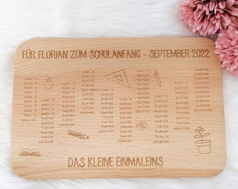 Frühstücksbrettchen mit Name / Frühstücksbrettchen 1x1 / Geschenkidee zur Einschulung