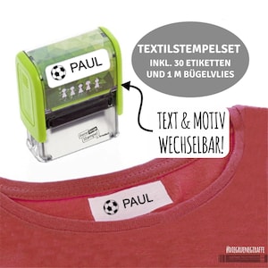 TEXTILstempelset inkl. Etiketten und Bügelvlies zum Selbstsetzen