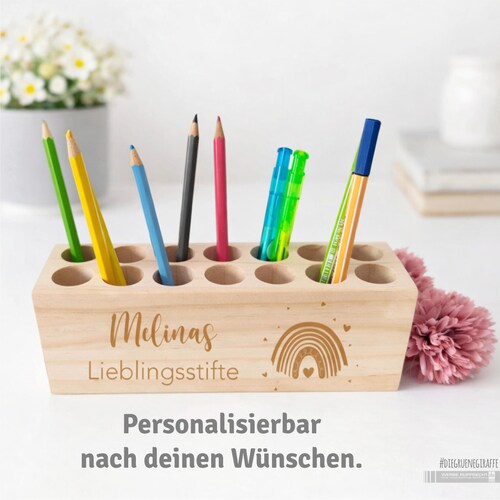 Stiftebox personalisiert / Schreibtischorganizer Montessori | Stifteköcher Holz
