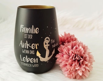 Windlicht / Teelicht /  Familie ist der Anker - personalisiert