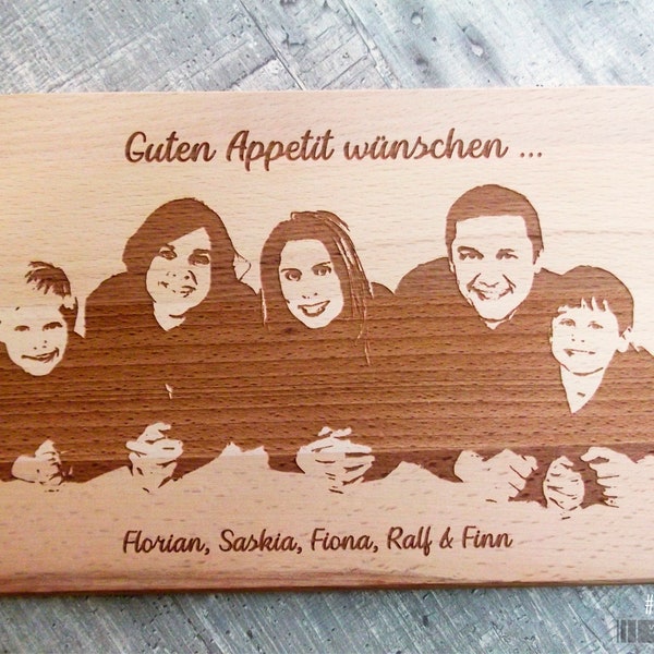 Ontbijtplank met foto / gewenste foto op houten plank / cadeau-idee / familiefoto