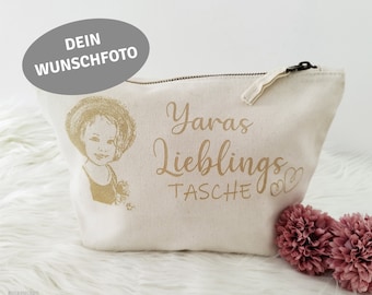 Personalised cosmetic bag / pencil case / toiletry bag / jute bag vintage look with desired text or motif selection