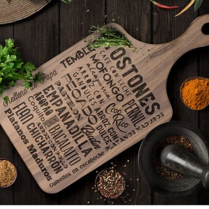 Puerto Rican Food Wooden Cutting Board Puerto Rico Foodie Chef Gift Lechón Tostones Boricua Maple Wood Cutting Board