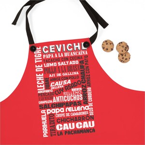 Red Peruvian Food Apron: Ceviche, Lomo Saltado Print