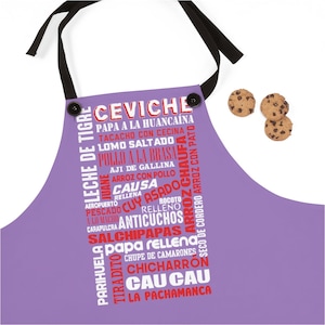 Peru Food Apron Lavender Peruvian Apron Peruvian Food Ceviche Lomo Saltado Latin Kitchen Peru Kitchen Gift
