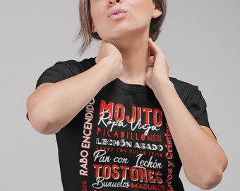 Cuban Food-T-shirt: Comida Cubana, Mojito's en meer - Made in USA