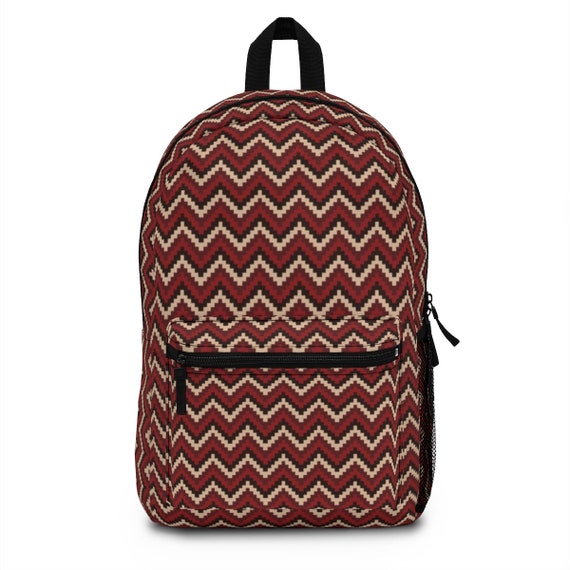 Peruvian Nasca Red Jagged Lines Backpack made in USA Bag With a