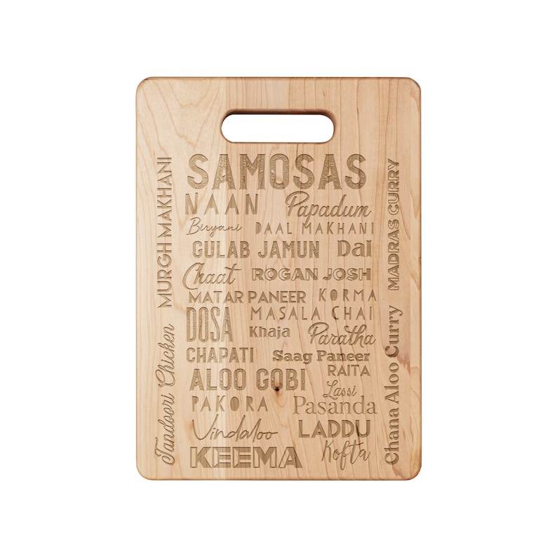 Indian Food Wooden Cutting Board India Kitchen Curry Samosas Foodie Indian Chef Gift Idea Wood Cutting Board