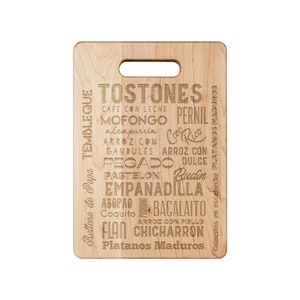 Puerto Rican Food Wooden Cutting Board Puerto Rico Foodie Chef Gift Lechón Tostones Boricua Maple Wood Cutting Board
