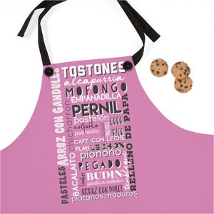 Puerto Rican Food Apron in Pink Puerto Rico Foodie Chef Gift Lechón Tostones Boricua