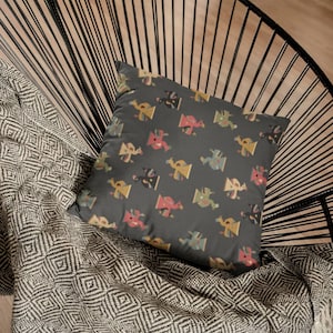 Peruvian Paracas Birds in Gray Spun Polyester Square Pillow with a Pattern from an Ancient South American Weaving