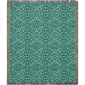 Teal Green Blue Shipibo Conibo Woven Blanket Peruvian Rainforest Shipibo Fabric Throw Blanket Sofa Blanket Couch Blanket Peru Gift Idea