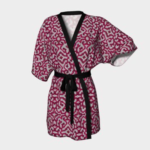 Pink Shipibo Kimono Robe, Silk Robe, Silk Kimono, Peruvian Jungle Design Tribal Shipibo Conibo Peru Rainforest Romantic Anniversary Gift