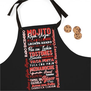 Cuban Food Apron Comida Cubana Cuba Gift Latin Foodie Cuban Kitchen Apron Mojitos Flan Made in the USA