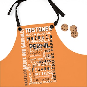 Tablier de cuisine portoricaine à Orange Porto Rico Foodie Chef Cadeau Lechón Tostones Boricua