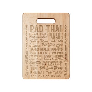 Thai Food Wood Cutting Board Thailand Foodie Southeast Asian Cuisine Pad Thai Gift Kitchen Wooden Cutting Board