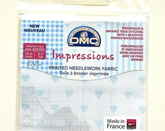 Aida with light blue hearts from DMC, fabric for embroidery with cross stitch