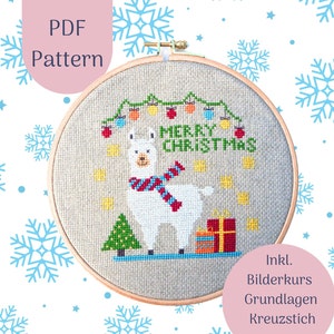 Embroidery template PDF &quot;Llama Christmas&quot; download template, DIY, digital file, embroidery picture cross stitch, Christmas