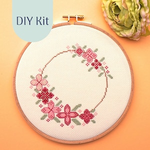 Cross Stich Kit &quot;Rosa Blumenkranz&quot; Modern Cross stitch Kit, Counted Cross Stitch Chart, Modern Embroidery, DIY Kit, xstitch Design