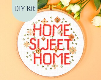 Cross Stich Kit "Home Sweet Home" Modern Cross stitch Kit, Counted Cross Stitch Chart, Modern Embroidery, DIY Kit, xstitch Design