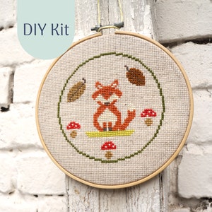 Cross Stich Kit "The Little Fox" Counted Cross Stitch Chart, Hoopart, xstitch Design, Modern Cross Stitch Kit, DIY Kit, Needlework,