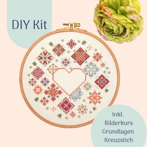 Cross Stich Kit &quot;Pastellblumen&quot; Modern Cross stitch Kit, Counted Cross Stitch Chart, Modern Embroidery, DIY Kit, xstitch Design