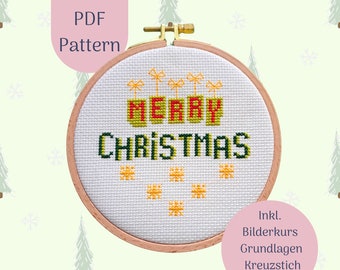 Stickvorlage PDF "Merry Christmas" Download Vorlage Weihnachten, DIY, Digitale Datei,