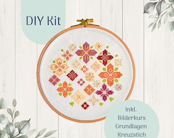 Cross Stich Kit "Blumenmix" Modern Cross stitch Kit, Counted Cross Stitch Chart, Modern Embroidery, DIY Kit, xstitch Design