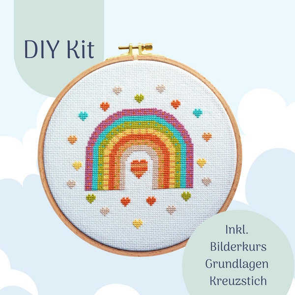 Cross Stich Kit "Regenbogen" Modern Cross stitch Kit, Counted Cross Stitch Chart, Modern Embroidery, DIY Kit, xstitch Design