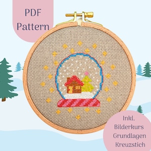 Embroidery template PDF &quot;Snow globe&quot; download template Christmas, DIY, digital file,