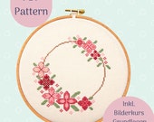 Stickvorlage PDF " Rosa Blumenkranz " Download Vorlage, DIY, Digitale Datei, Stickbild Kreuzstich,